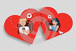 Online dating app concept, vector illustration in paper art style