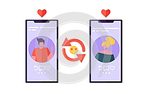 Online Dating Chat App for Romance Connection. Man and Woman Characters Flirting on Smartphone Screen. Communication