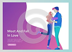 Online dating concept app login page with Funny cartoon characters couple. Modern graphic elements for web banners, web