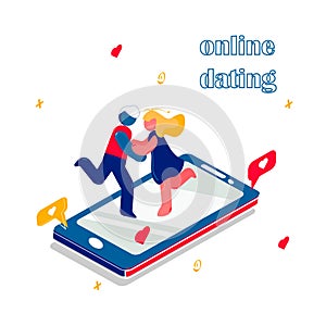 Online dating concept.Couple Having an Online Romance.Two teenagers were love on chat online. website app, Social media and