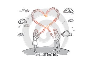 Online dating concept. Hand drawn isolated vector.