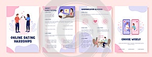 Online dating hardships flat vector brochure template