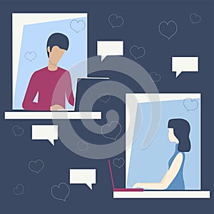 Online dating. Man and woman chatting on the computer