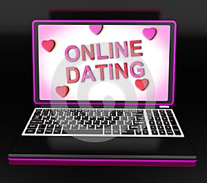 Online Dating Message On Laptop Shows Romancing And Web Love