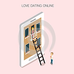 Online dating mobile Isometric 3D vector.