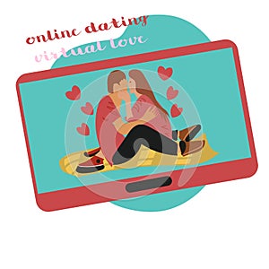 Online dating service, virtual communication and searching love in internet. flat vector concept.