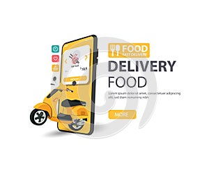 Online delivery food by scooter website on a mobile food order concept web banner
