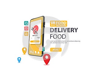 Online delivery food on a smartphone screen with Beef food order concept web banner