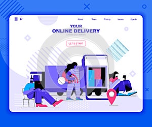 Online delivery landing page vector template.