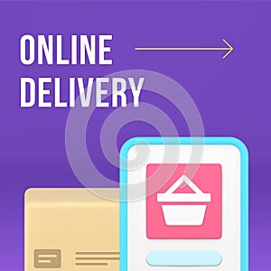 Online delivery order smartphone app social media post design template 3d realistic vector