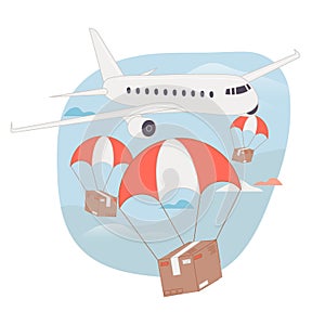 Online delivery package parachuting from an airplane