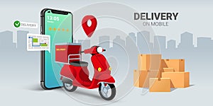 Online Delivery scooter on mobile smartphone