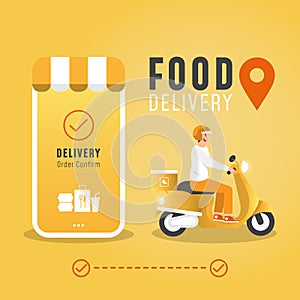 Online delivery service concept food delivery by scooter