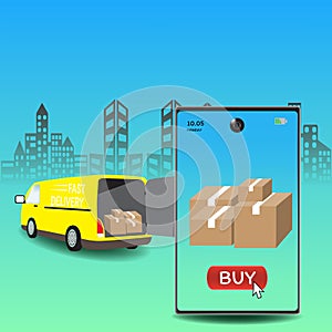 Online delivery service concept, Logistics and Delivery, on mobile Vector