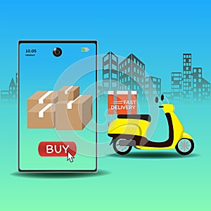 Online delivery service concept, Logistics and Delivery, on mobile Vector