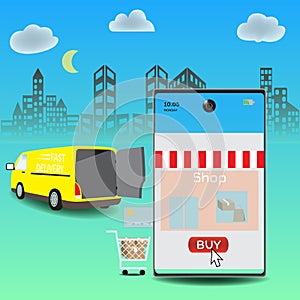 Online delivery service concept, Logistics and Delivery, on mobile Vector