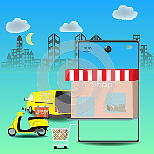 Online delivery service concept, Logistics and Delivery, on mobile Vector