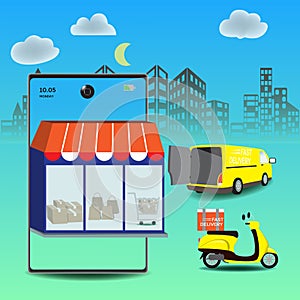 Online delivery service concept, Logistics and Delivery, on mobile Vector