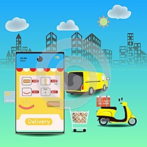 Online delivery service concept, Logistics and Delivery, on mobile Vector