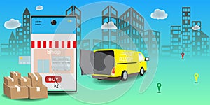 Online delivery service concept, Logistics and Delivery, on mobile Vector