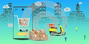 Online delivery service concept, Logistics and Delivery, on mobile Vector