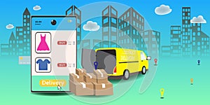 Online delivery service concept, Logistics and Delivery, on mobile Vector