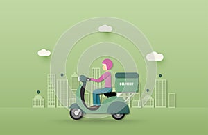 Online delivery service concept. Mobile order tracking. Delivery scooter to destination. Online city logistics. Delivery on
