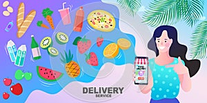 Online Delivery Service flat design banner. digital marketing concept. creative website template, Vector illustration.