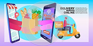 Online Delivery Service flat design banner. digital marketing concept. creative website template, Vector illustration.