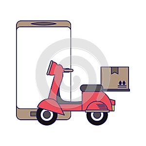 Online delivery service scooter with box blue lines