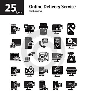 Online Delivery Service solid icon set.