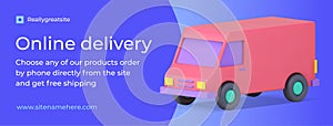 Online delivery shopping bonus purchase order van transportation social media banner 3d icon vector