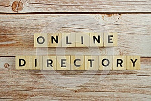 Online Directory word alphabet letters on wooden background