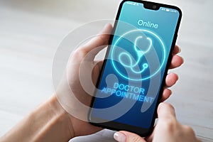 Online Doctor appointment on mobile phone screen. Medical and health care concept.