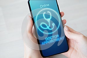 Online Doctor appointment on mobile phone screen. Medical and health care concept.