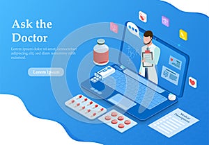 Online doctor concept with laptop and medication