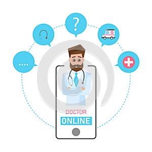 Online doctor concept. Online medical consultation and support. Vector illustration