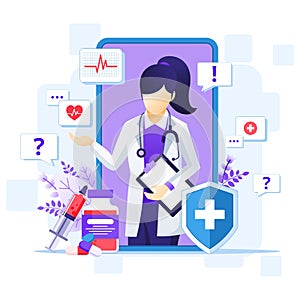 Online doctor concept  online medical health care assitance illustration