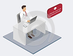 Online doctor consultation, isometric vector