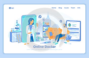 Online doctor consultation. Medicine service, healthcare application. Virtual examination and diagnosis patient via remote applica