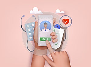 Online doctor consultation. Person videochatting with doctor on mobile phone