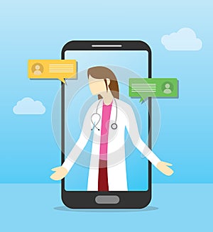 Online doctor consultation with smartphone modern flat style