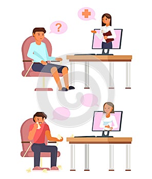 Online doctor consultation, vector flat style design illustration