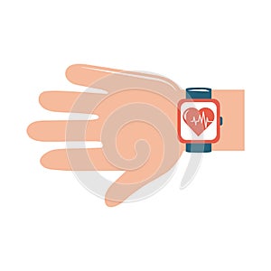 Online doctor hand with smart watch flat style icon