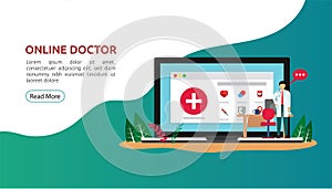 Online doctor illustration concept. Medical healthcare template for landing page. Vector health illustration