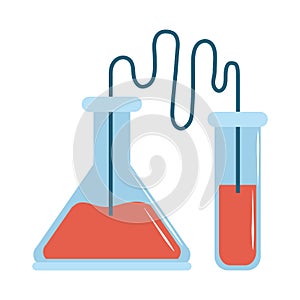 Online doctor laboratory chemistry test tubes care flat style icon