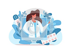 Online doctor medical consultation vector illustration.