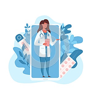 Online doctor medical consultation vector illustration.