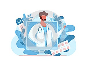 Online doctor medical consultation vector illustration.