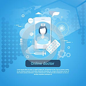 Online Doctor Medical Health Care Application Concept Web Banner With Copy Space
